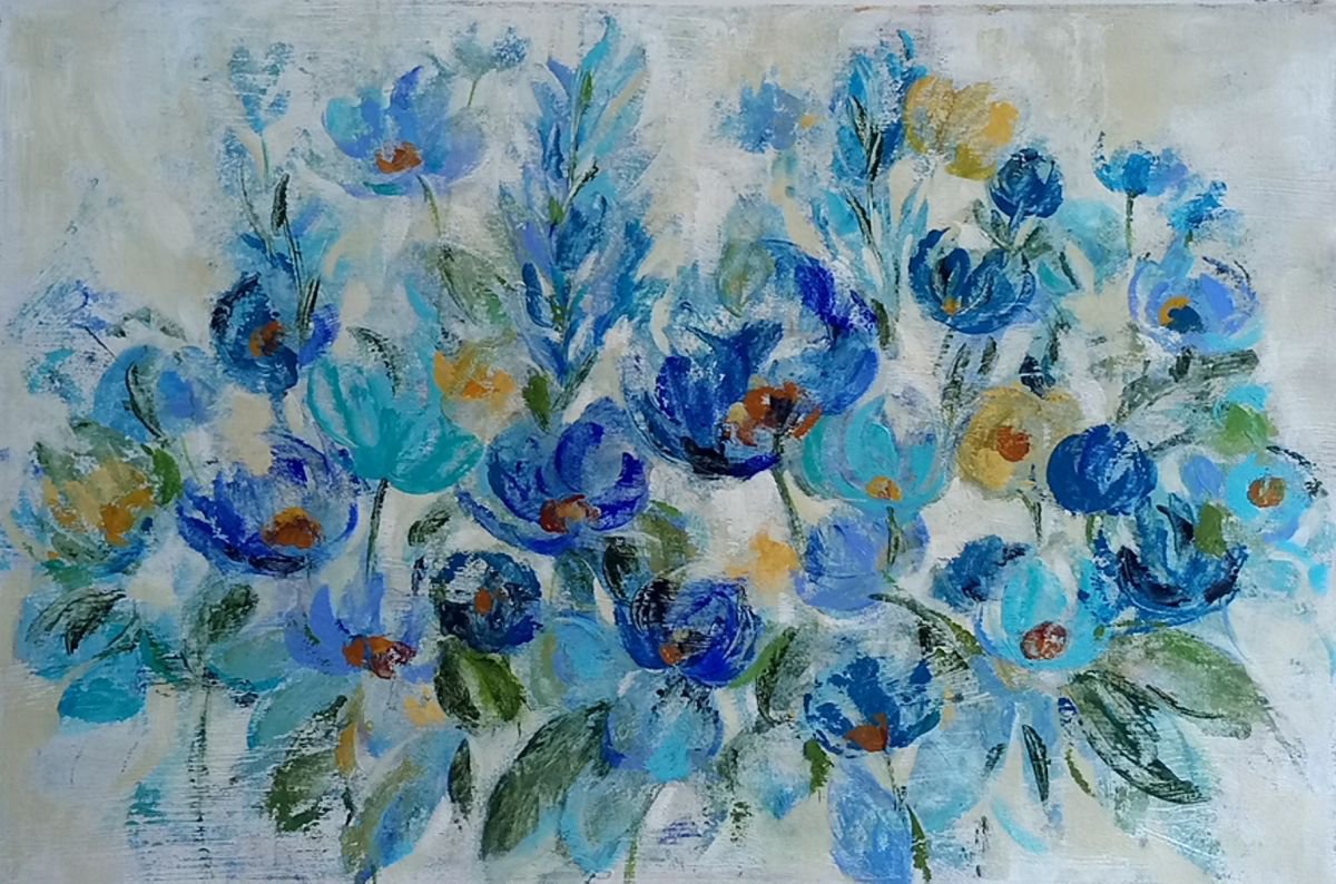 Scattered Blue Flowers by Silvia Vassileva