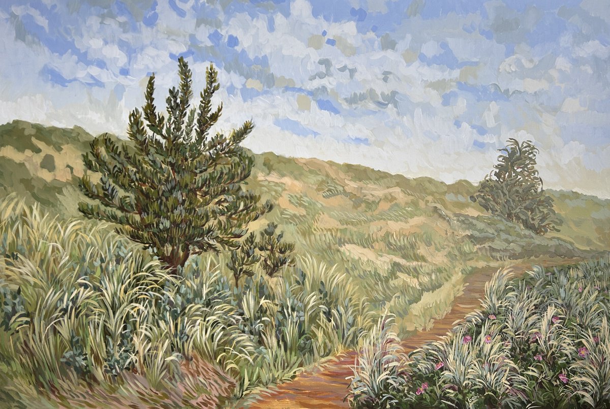 Impressionistic Landscape Acrylic Painting By Gabriele Prismantaite, 47 X 31, Sunny Day In The Dunes, Original Artwork