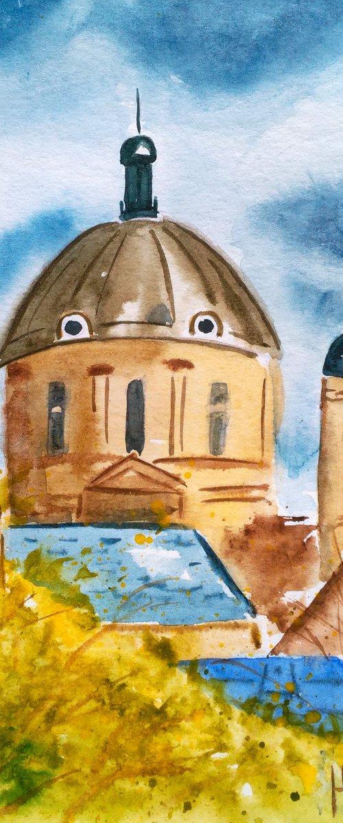 Lviv Painting Cityscape Original Art Ukraine Small Watercolor Artwork Home Wall Art 8 by 12" by Halyna Kirichenko by Halyna Kirichenko