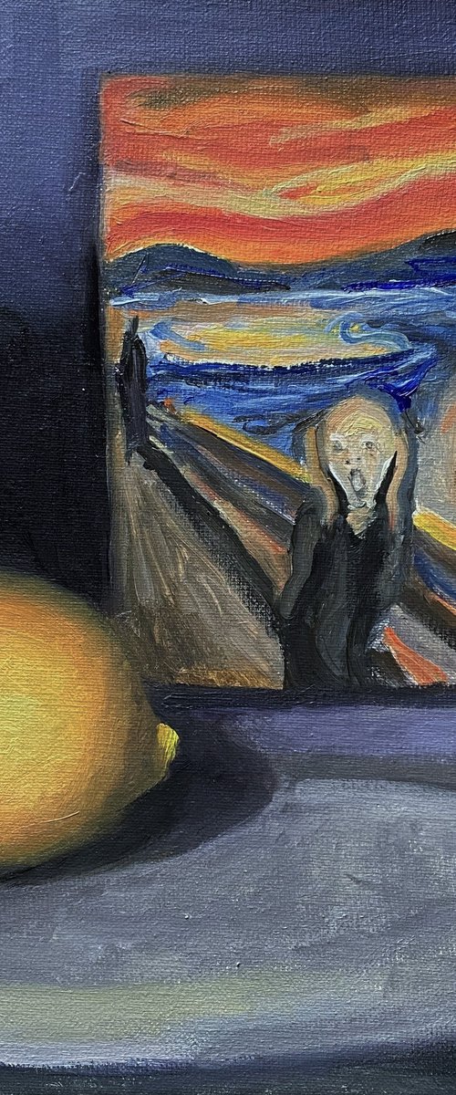 Munch & a Lemon Life original oil realism painting. by Jackie Smith