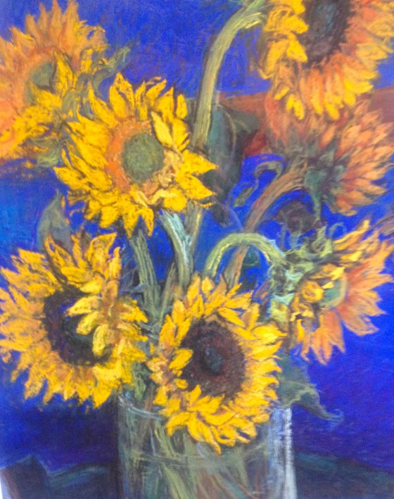 Sunflowers with Cobalt Blue