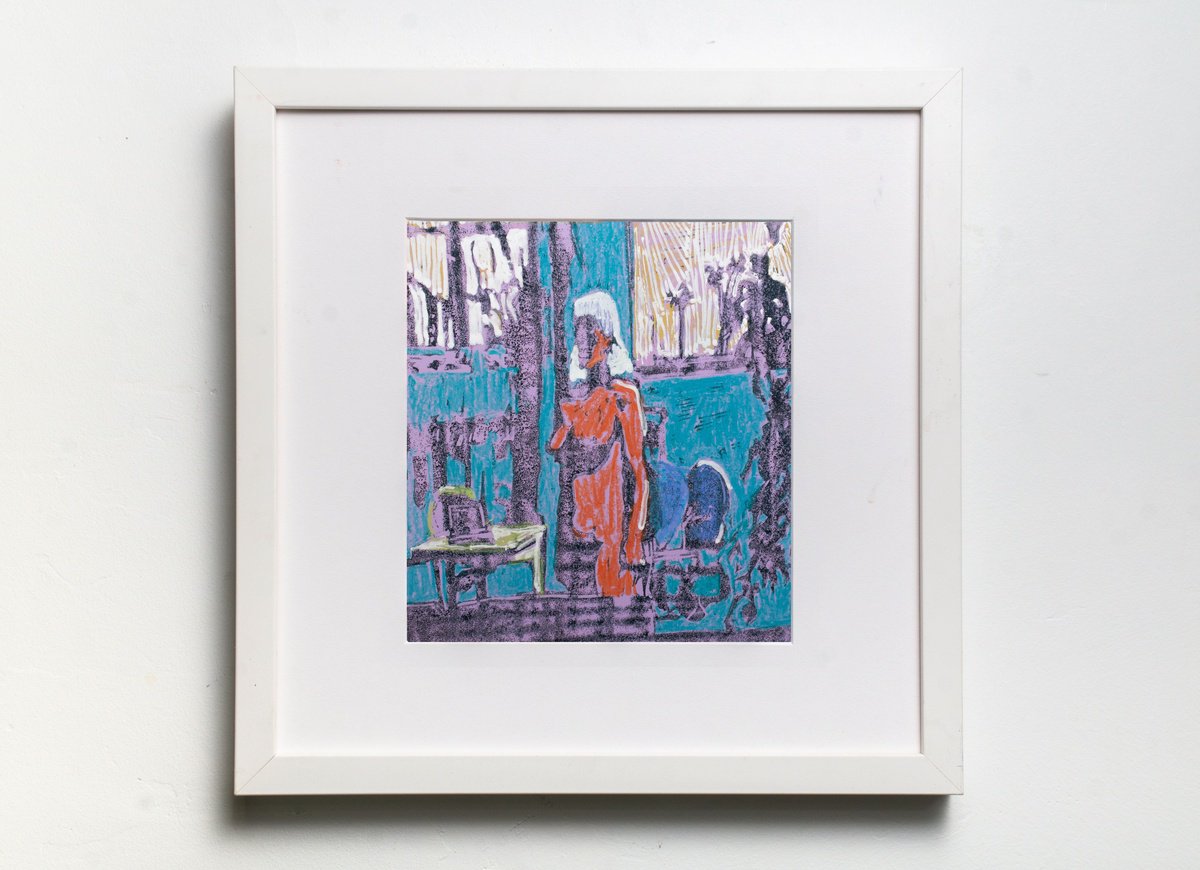 Graphic Portrait Oil Painting By Bohdan Katolyk, 12 X 12, Afternoon Light Ii, Original Artwork