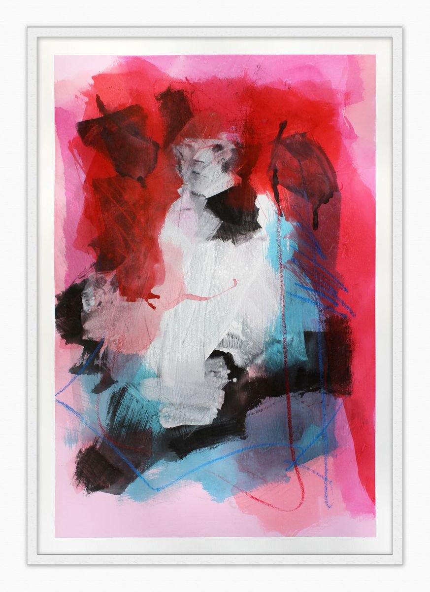 Abstract Painting By T Kyomu, 28 X 39", Lady In White, Original Artwork