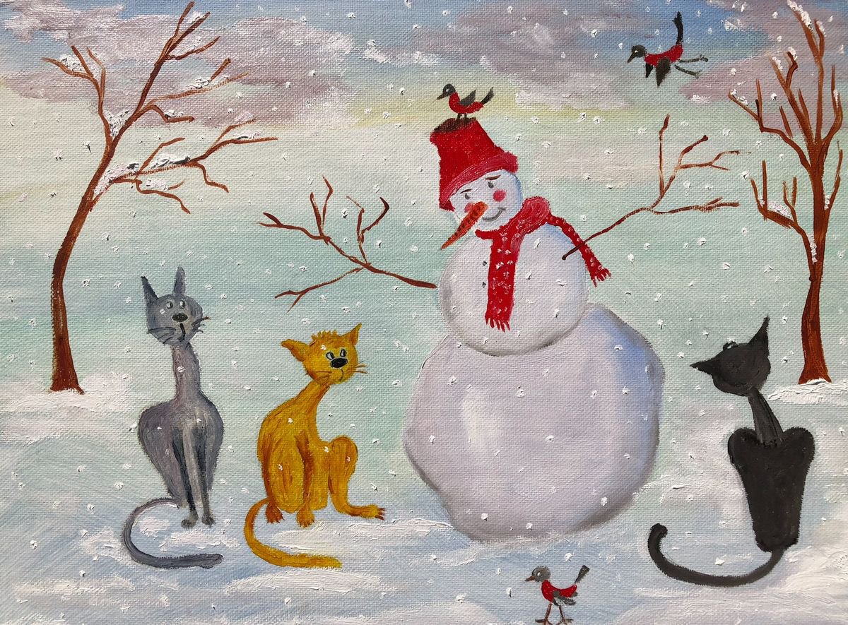 Snowman with friends by Inna Montano
