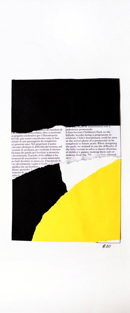 Minimalistic collage. Small artwork. Madrid series. 4. Yellow, black and white. abstract interior gallery wall composition office home decor recycle by Sasha Romm