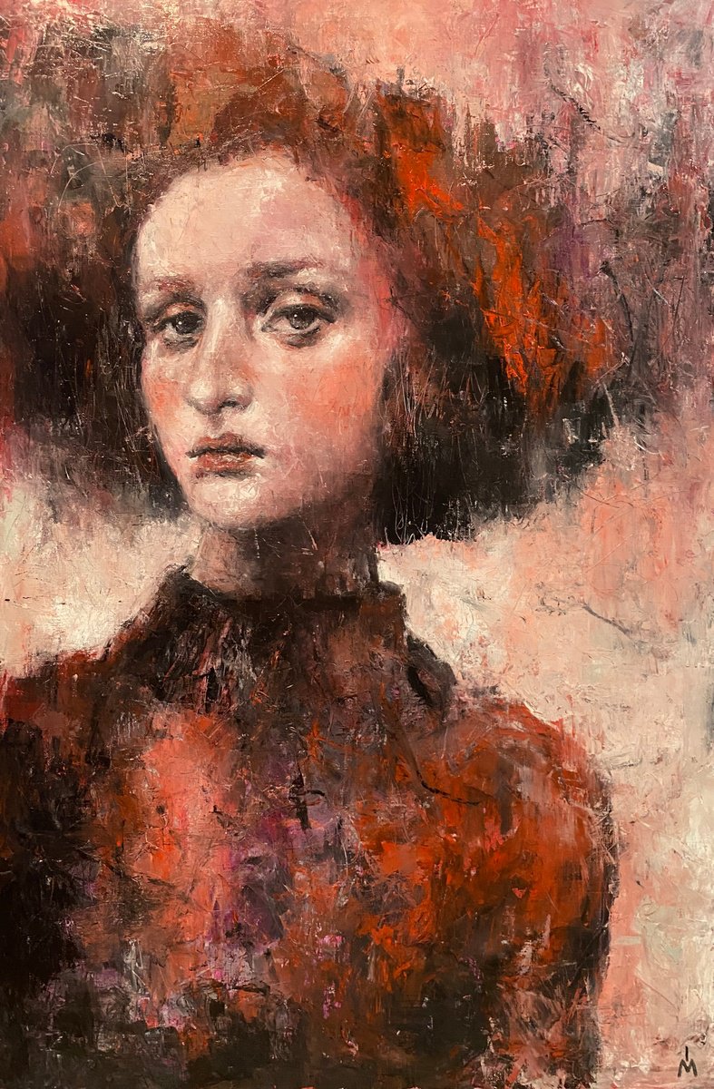 Impressionistic Portrait Oil Painting By Margarita Ivanova, 24 X 35", Red Birch, Original Artwork