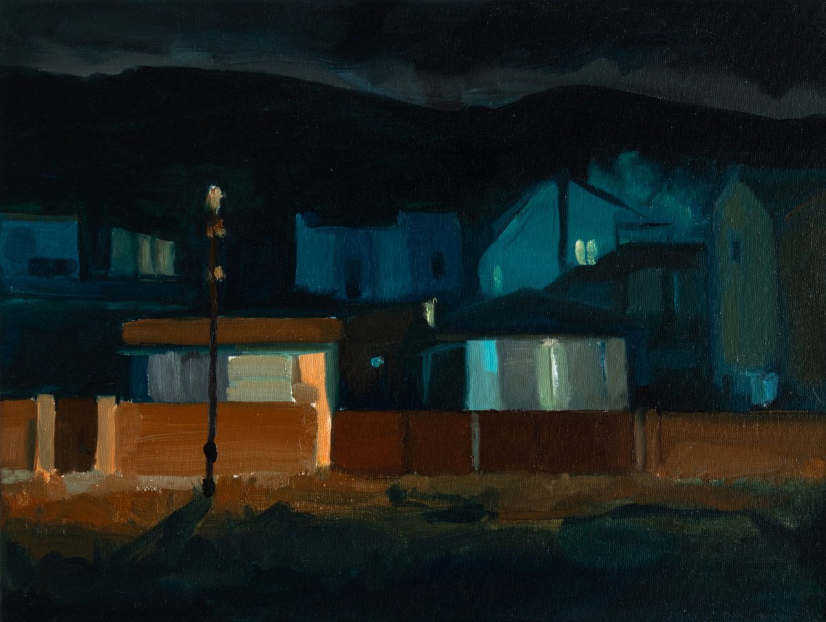 Impressionistic Cityscapes Oil Painting By Ana Kajaia, 20 X 16, Dusk-Is Anyone There?, Original Artwork