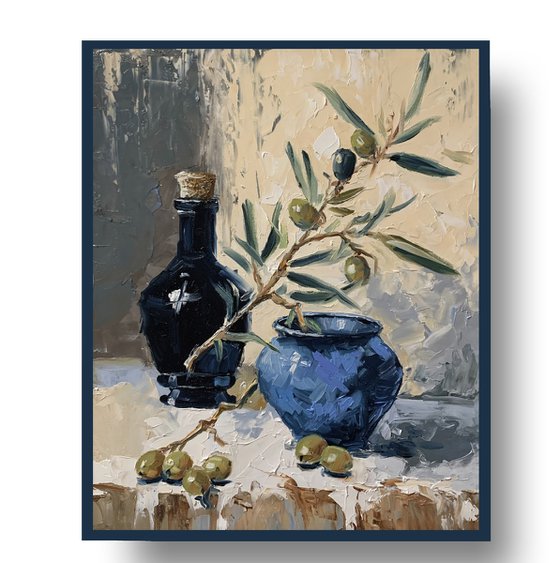 Olive Branch in Blue Vase.