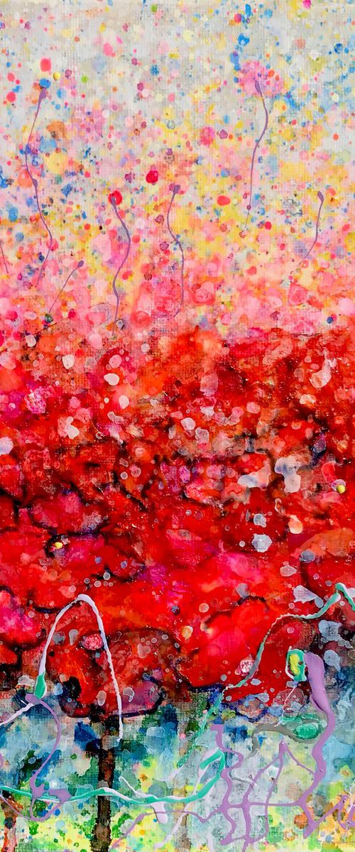 Abstract Poppy Field   #4  10 "X 10" X 0.5"  by @OLenaArt by Lena Owens at OLena Art