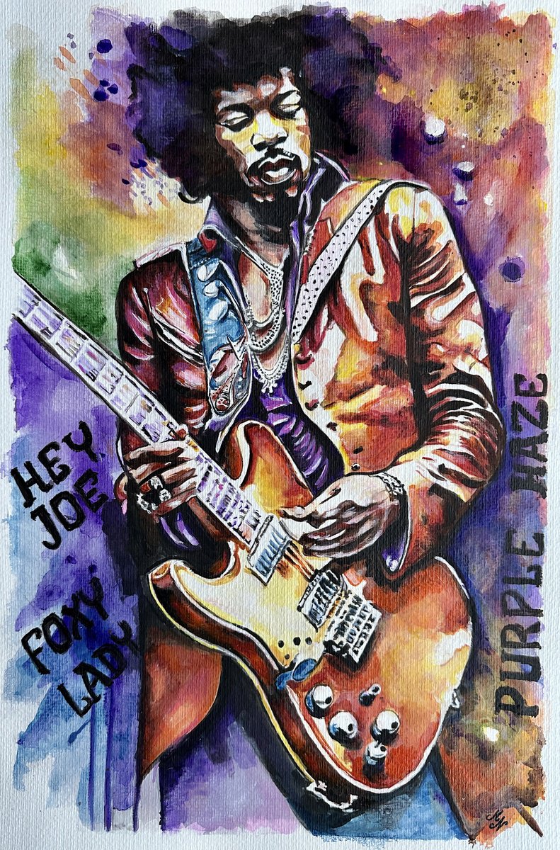 Urban And Pop Portrait Painting By Misty Lady - M. Nierobisz, 13 X 19", Jimi-Music Legend, Original Artwork