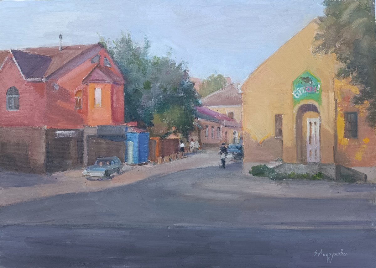Impressionistic Cityscapes Oil Painting By Valentina Andrukhova, 20 X 14", Romny Town, Original Artwork