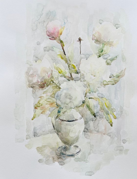 White peonies 19,7 x 25,6 in