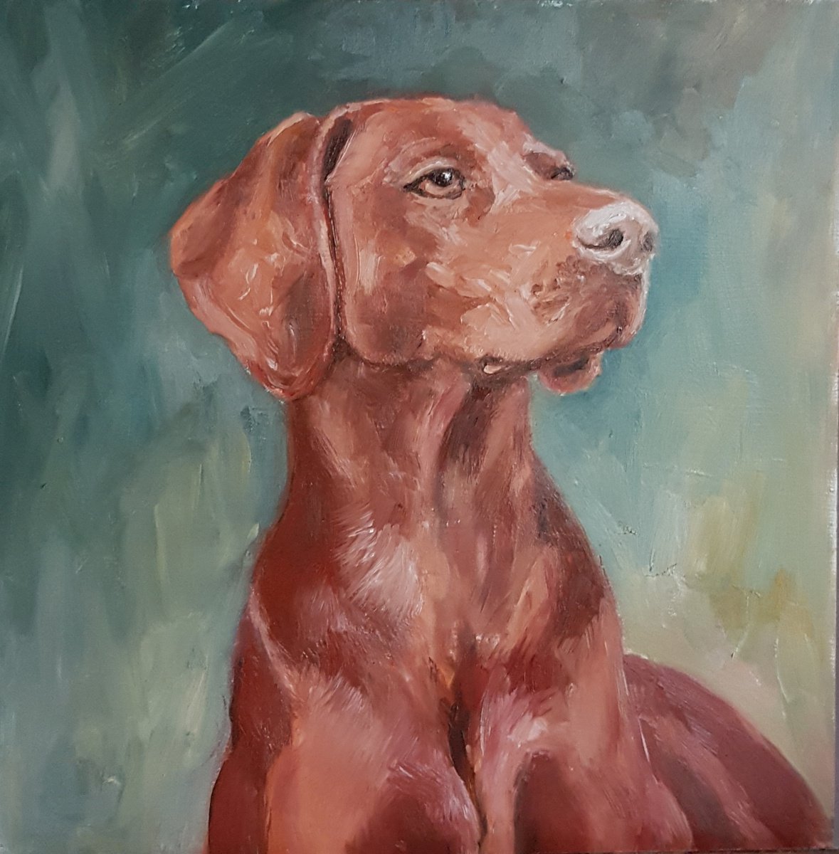 Impressionistic Animal Oil Painting By Els Driesen, 11 X 12, Vizsla, Original Artwork