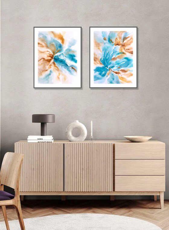 Abstract flowers diptych