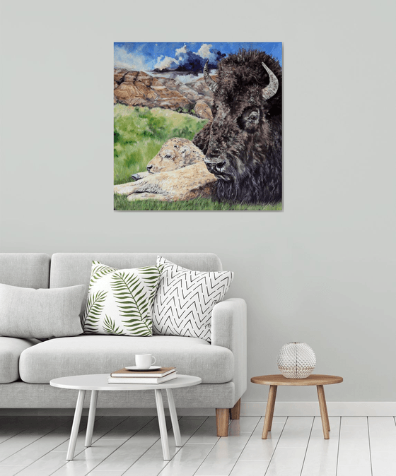 "A Mothers Watchful Eye" - Wildlife - Bison - Landscape