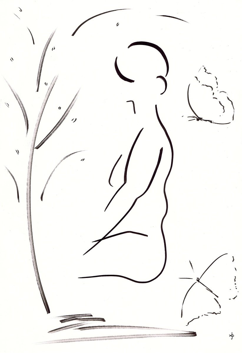 Expressive Animal Ink Drawing By David Jones, 12 X 16, Together #2504A, Original Artwork