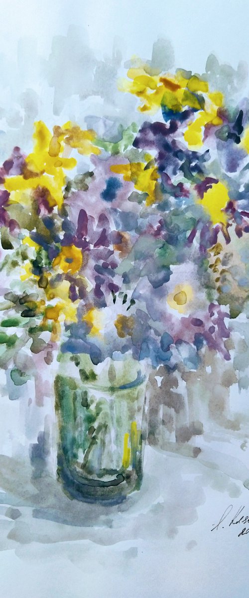 Bouquet of wild flowers. Original watercolour painting. by Elena Klyan