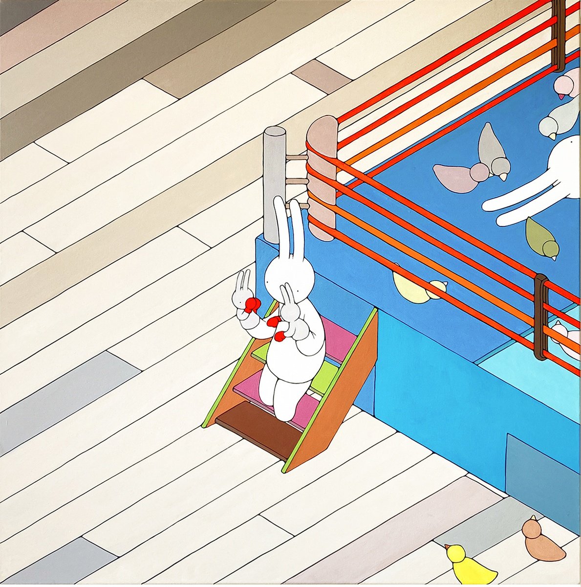 Urban And Pop Animal Acrylic Painting By Mr Clement, 31 X 31", Little Champions, Original Artwork