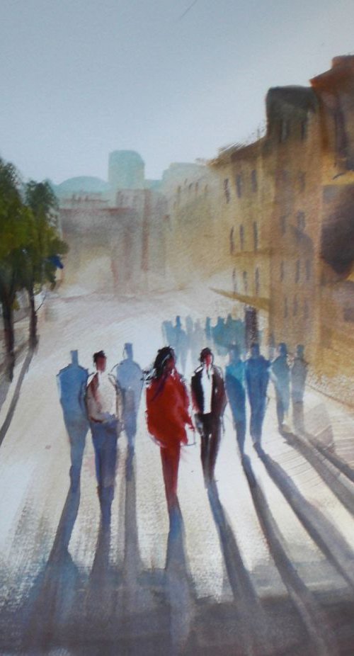 people walking in an imaginary city by Giorgio Gosti