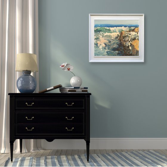 Ocean Waves - Modern Impressionist Sea Rocks