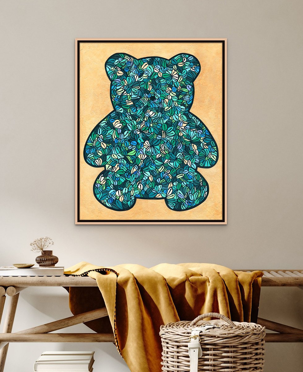 Urban And Pop Animal Acrylic Painting By Sara Richardson Artist, 24 X 30", Bear Mode No.4, Original Artwork