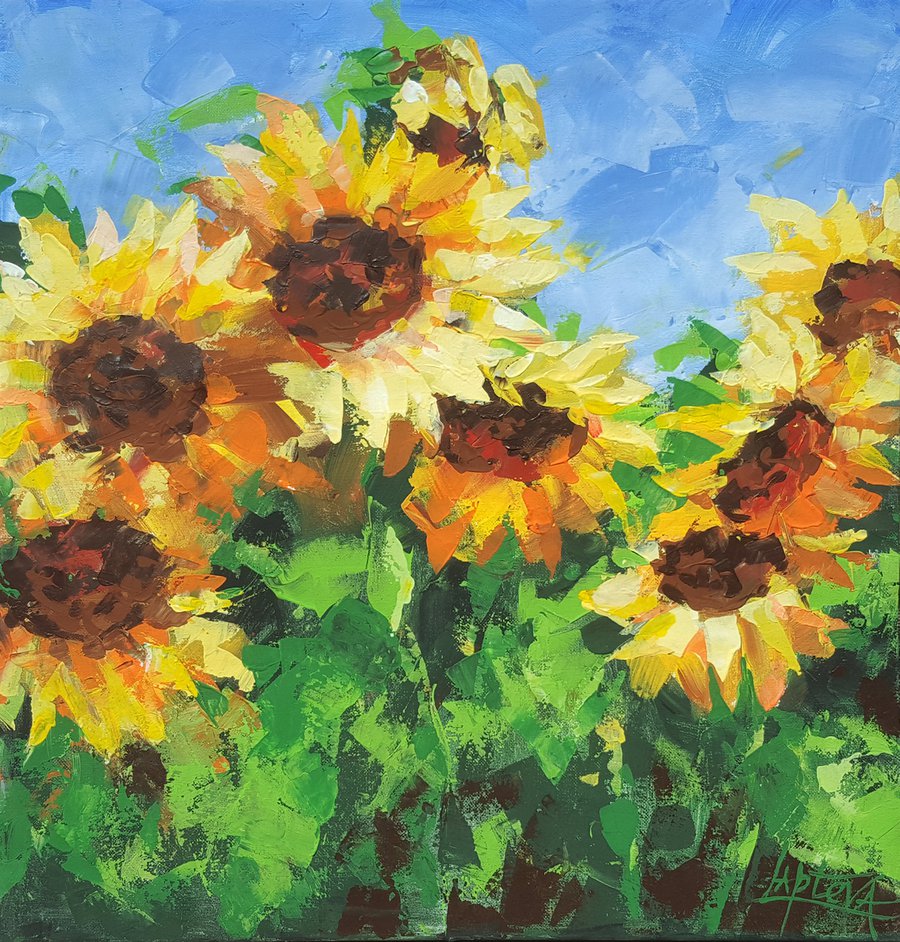 Sunflowers flowers sun Acrylic painting by Viktoria Lapteva Artfinder