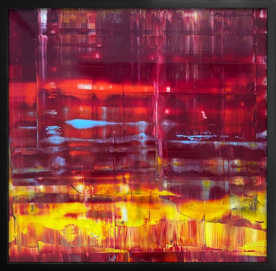 "Redrum" - Original PMS Oil Painting On Plexiglass, Framed - 26 x 26 inches