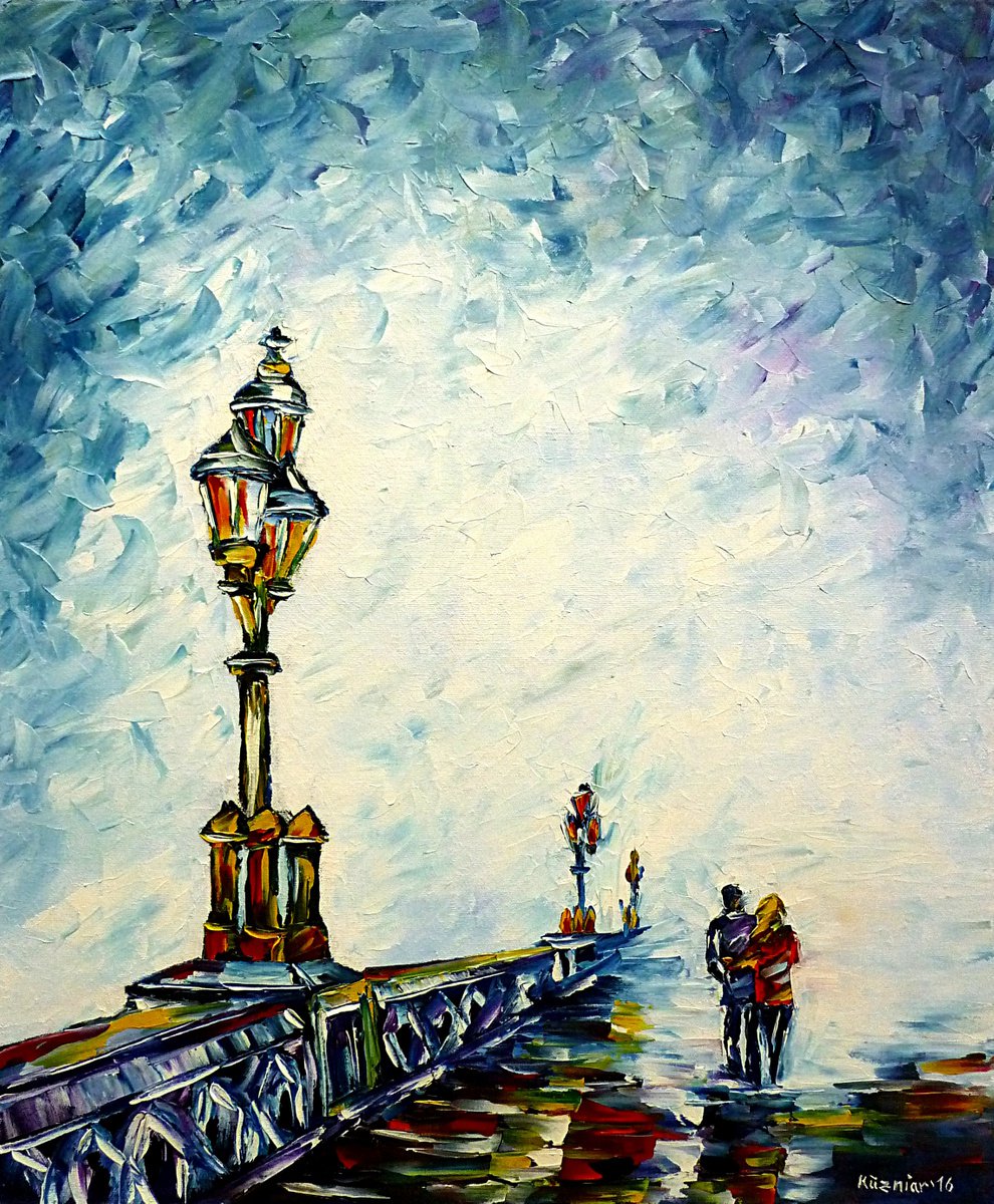 Expressive Cityscapes Oil Painting By Mirek Kuzniar, 20 X 24", Gray Autumn Day In London, Original Artwork