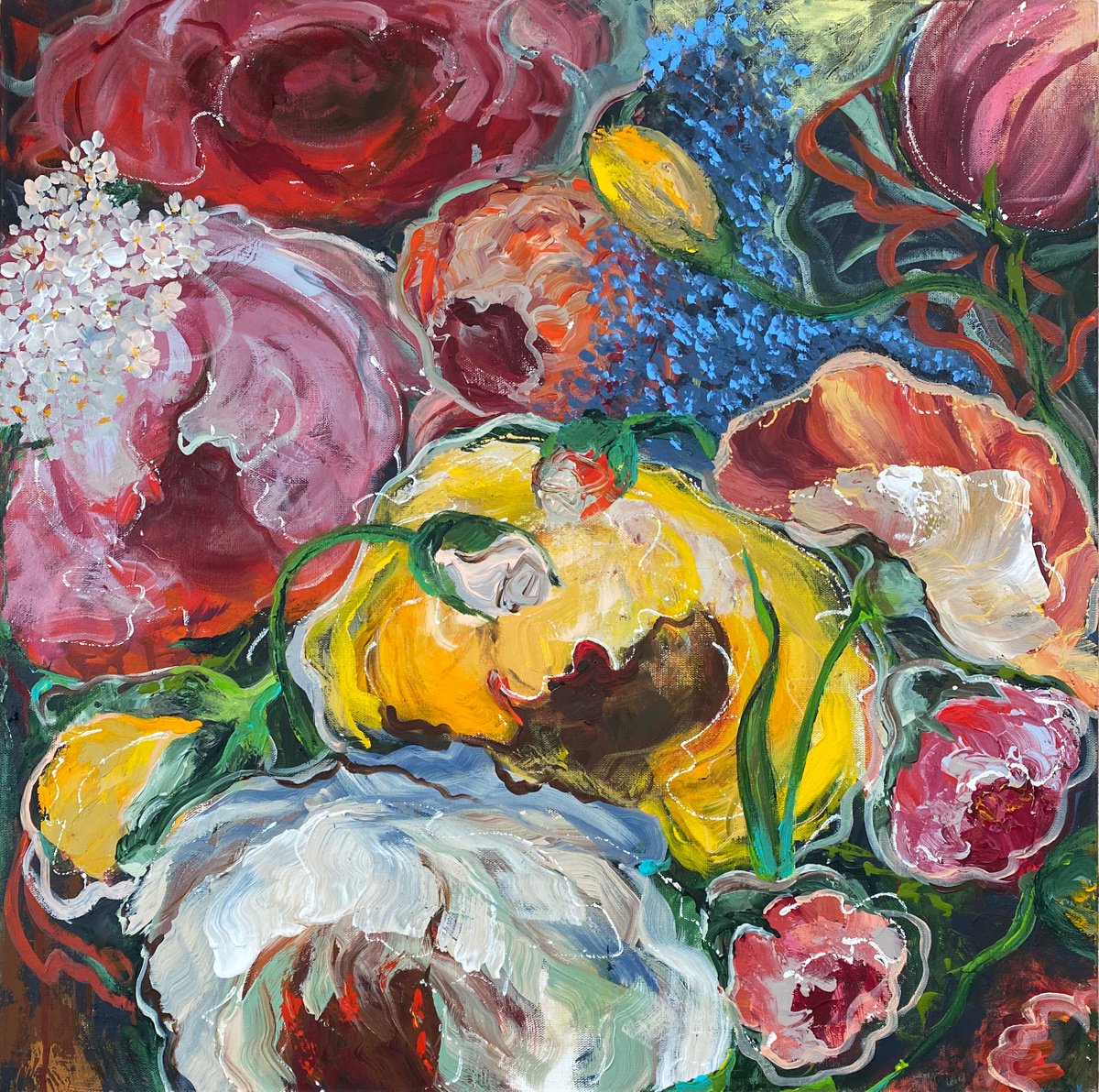 Floral delight original painting on canvas by Oksana Petrova
