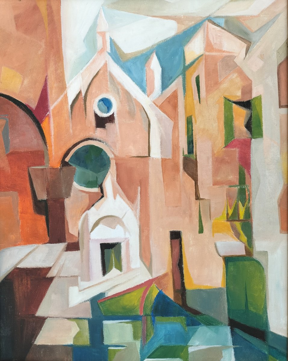 Geometric Oil Painting , Venetian Church By Andrew Clayton, 16 X 20, Artwork For Sale On Artfinder