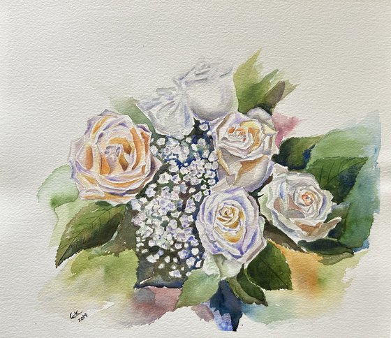 White Roses in watercolor