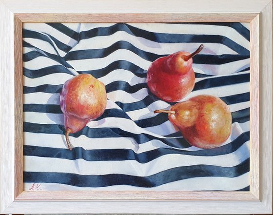 "Pears dream of the sea."   still life summer red pears liGHt original painting  GIFT (2020)