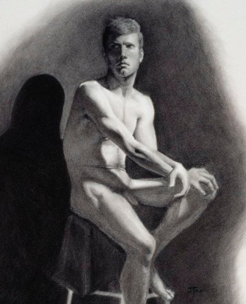 Original Charcoal Male Nude from Life by Joyce Fournier