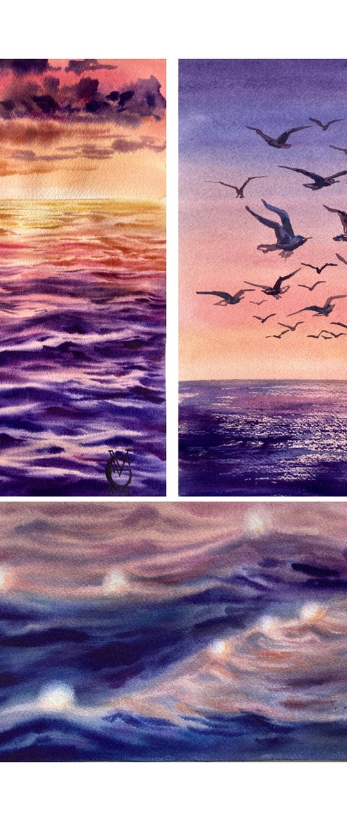 PURPLE SUNSET - triptych by Valeria Golovenkina