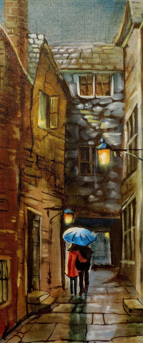 blue umbrella rainy day by Gordon Bruce