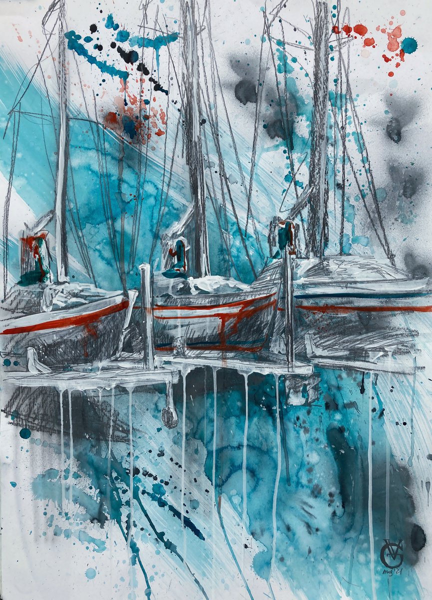 Expressive Landscape Painting By Valeria Golovenkina, 24 X 35", Fresh Wind Sails 2, Original Artwork
