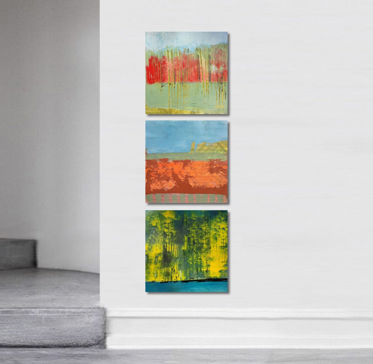 Abstract oil painting Layers of nature 2, triptych, 3x 40/40 cm by Kariko ono