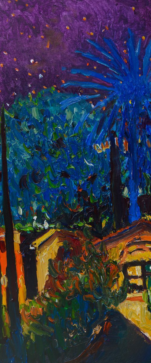 Sleeping Town with a Blue Palm Tree by Suren Nersisyan