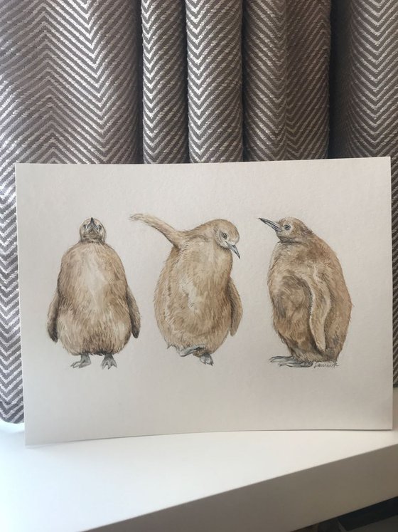 Penguin Chicks Watercolor