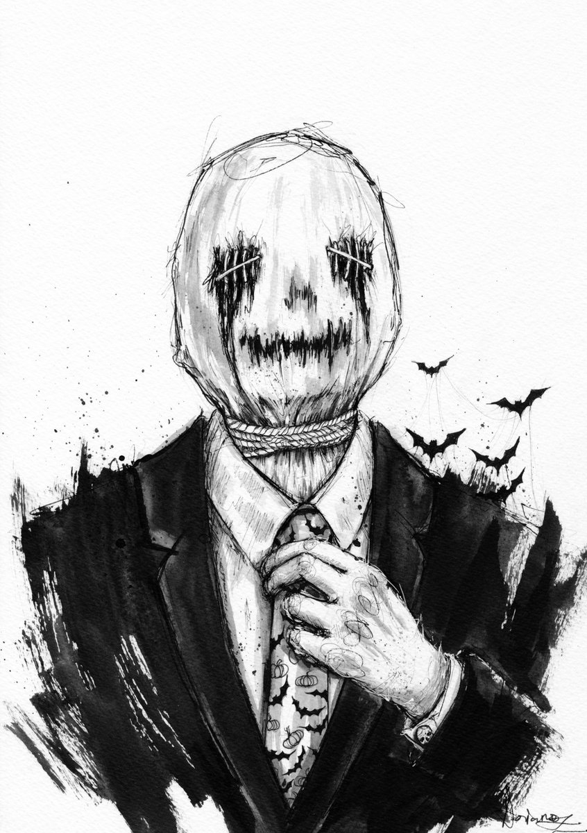 Expressive Portrait Ink Drawing By Doriana Popa, 8 X 12, Scarecrow, Original Artwork