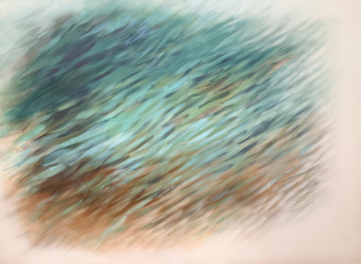 Abstract Landscape Acrylic Painting By Malgorzata Krakowiak, 55 X 39", Fish N*182, Original Artwork