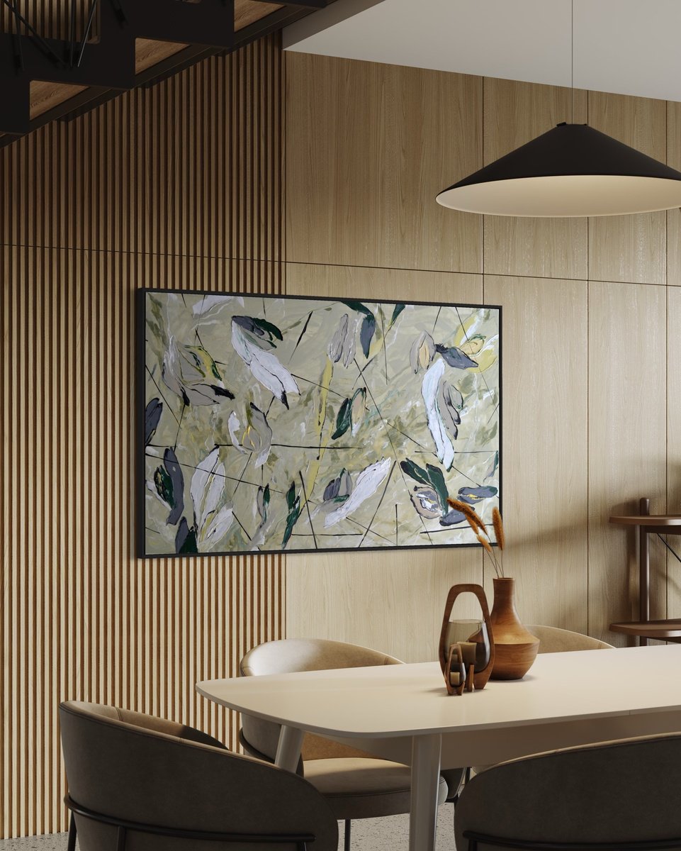 Impressionistic Botanical Acrylic Painting By Tetiana Hutsul, 61 X 38", Enigmatic Delight, Original Artwork