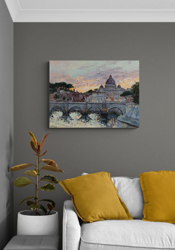 St. Angelo Bridge at Sunset, Rome