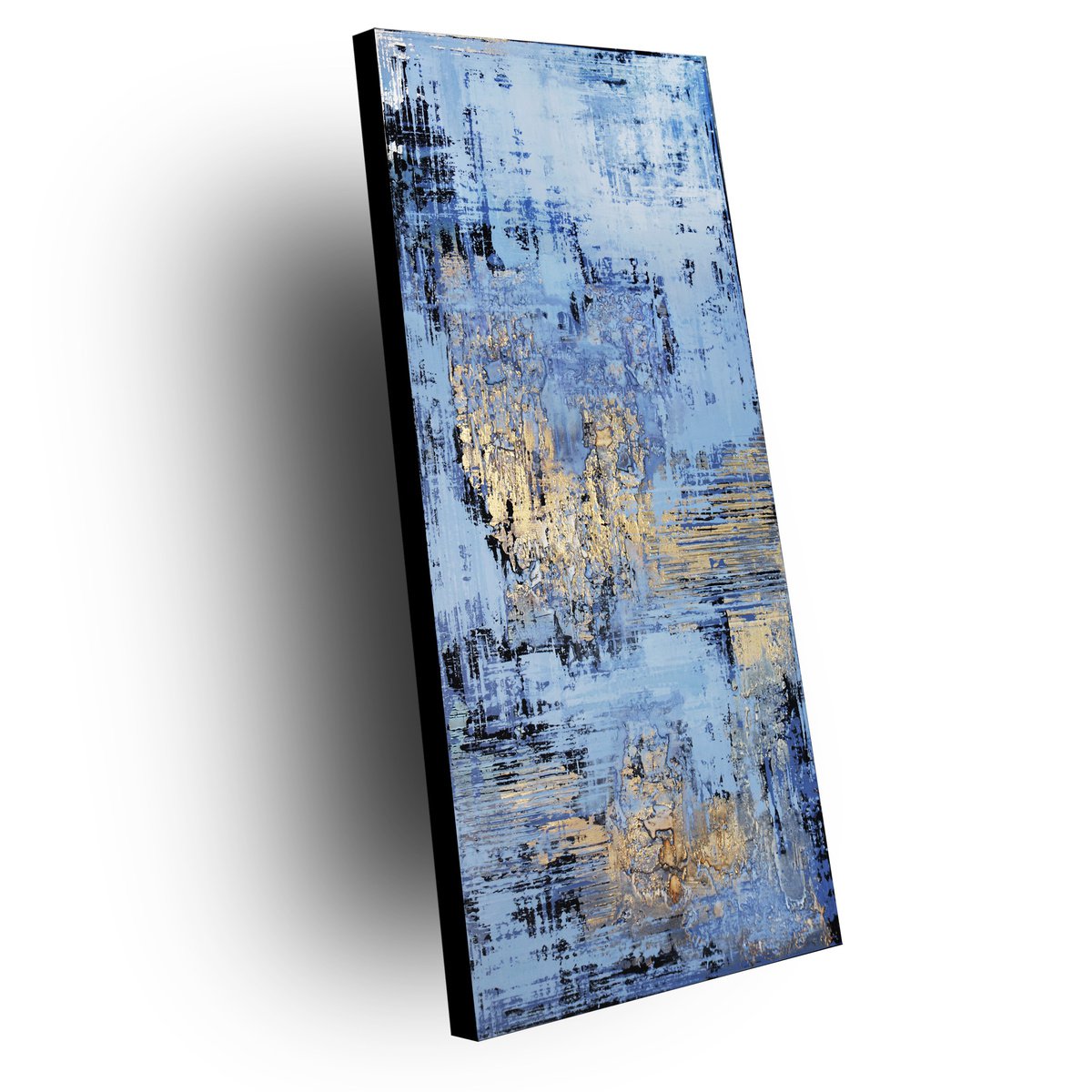 AVALON * 47.2 x 19.7 * ABSTRACT ACRYLIC PAINTING ON CANVAS * BLUE * GOLD by Inez Froehlich