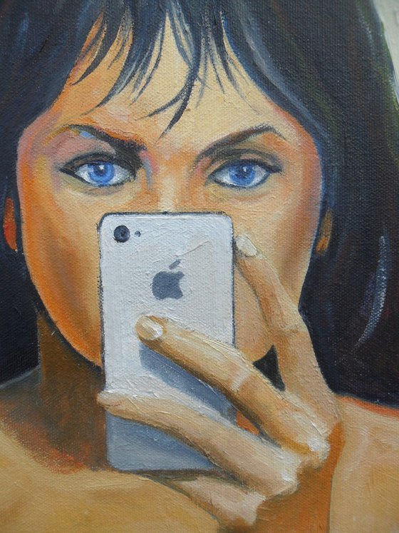 Girl with iPhone (oil on canvas).