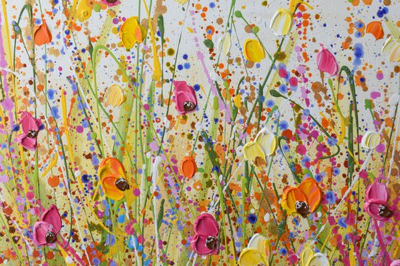 Bright Yellow Meadow - Wildflower Field Textured Painting