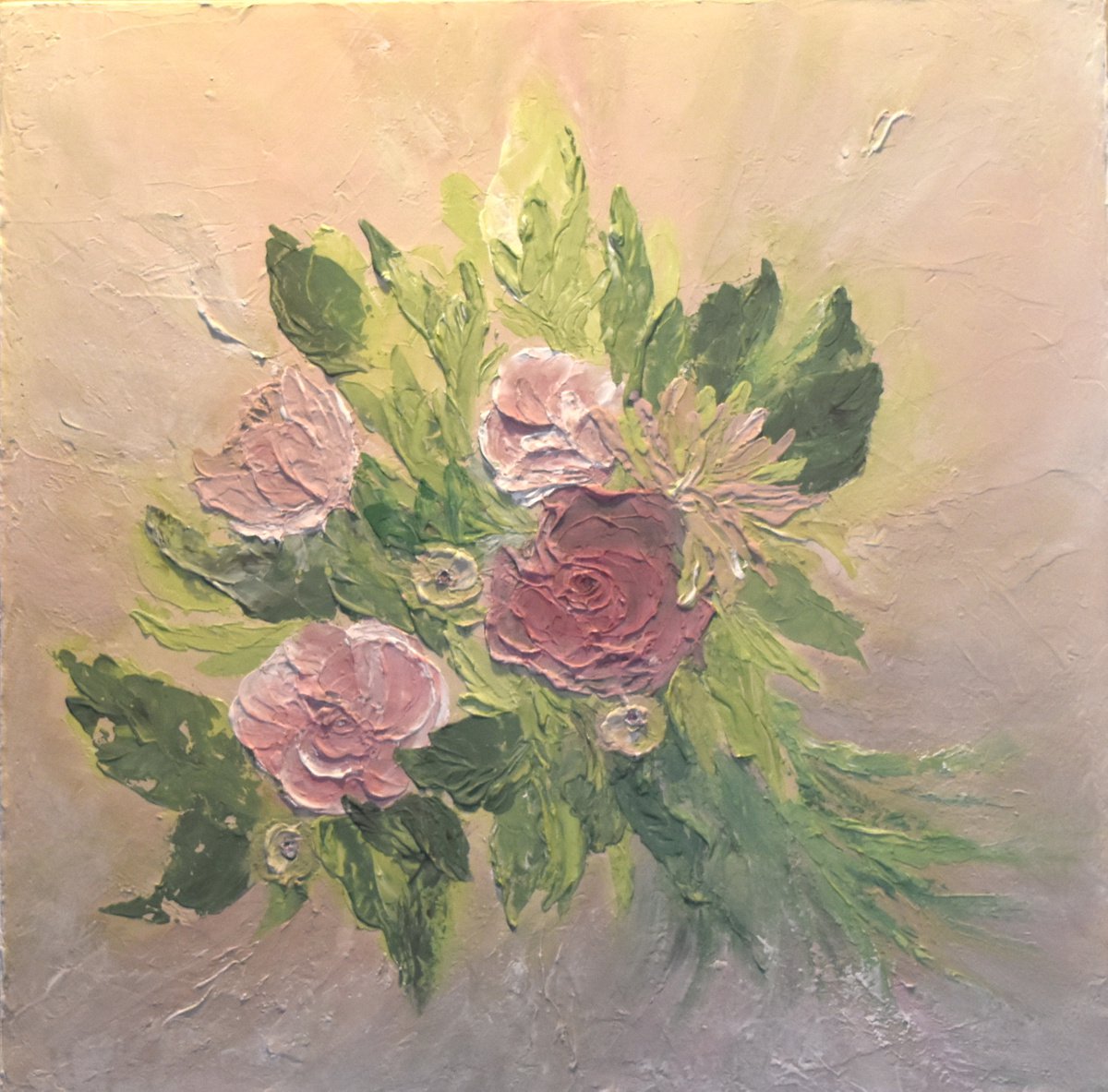 Impressionistic Botanical Acrylic Painting By Tamara Bettencourt, 24 X 24", Beau Bouquet De Fleurs, Original Artwork