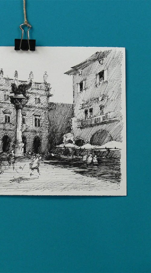 Verona, original ink drawing. Cityscape Travel Illustration. by Marin Victor