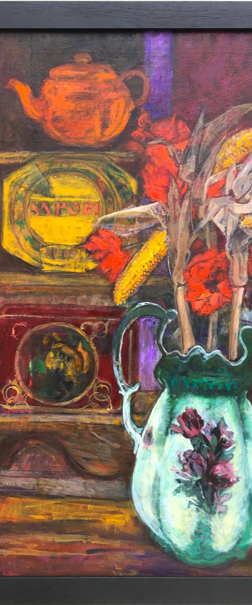 Still life with Victorian jug and Italian Biscottis by Patricia Clements