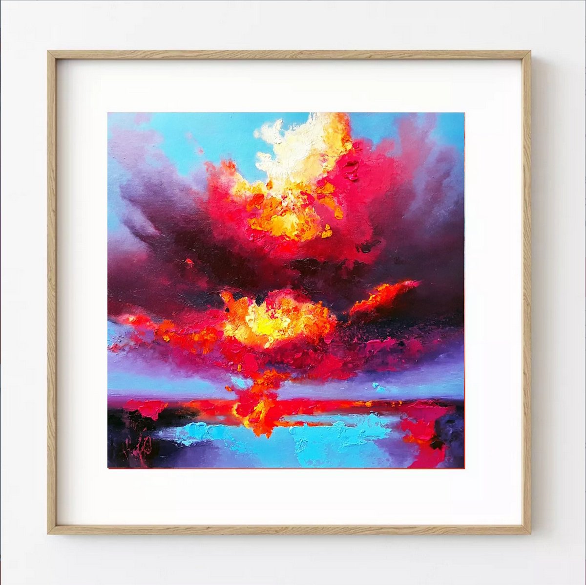 Abstract Landscape Oil Painting By Olena Topliss, 16 X 16", Pink Afterglow, Original Artwork